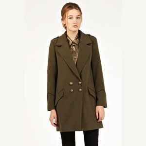 Oasis Khaki Olive Double Breasted Military Coat Small